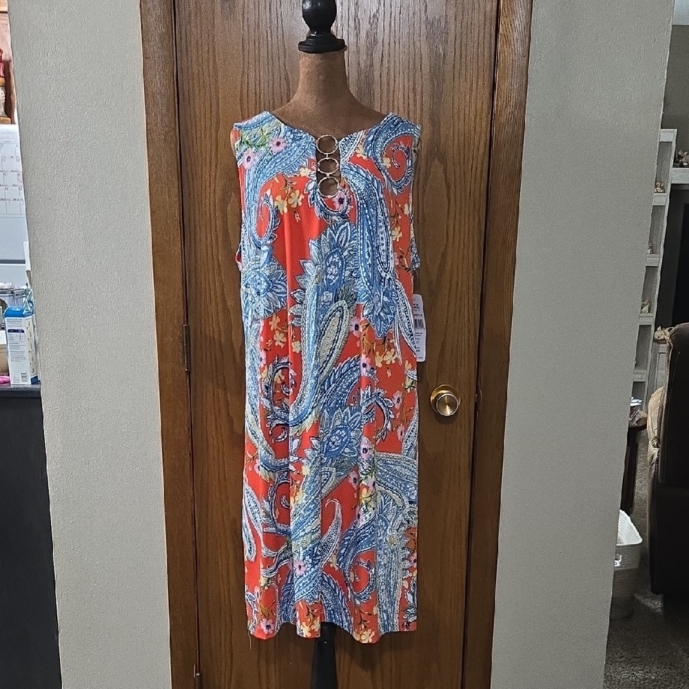 MSK Multicolor Paisley Dress with Red, Blue, and Yellow